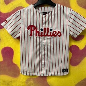 Kids Phillies Striped Baseball Jersey - Red and White